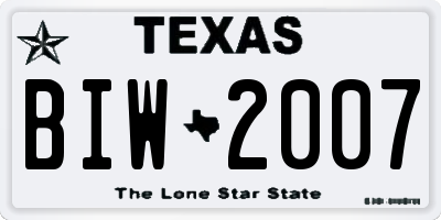 TX license plate BIW2007