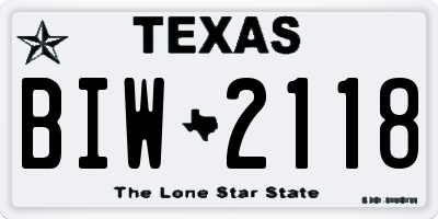 TX license plate BIW2118