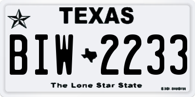 TX license plate BIW2233