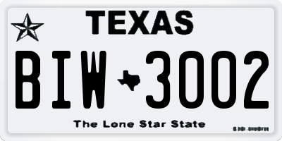 TX license plate BIW3002