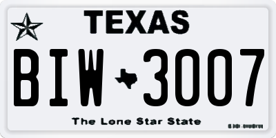 TX license plate BIW3007
