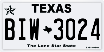TX license plate BIW3024