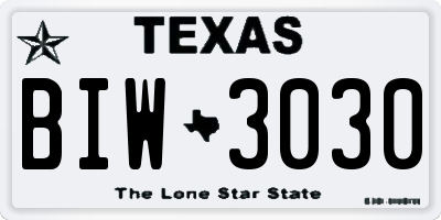 TX license plate BIW3030
