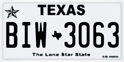 TX license plate BIW3063