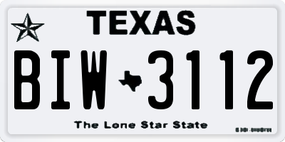 TX license plate BIW3112