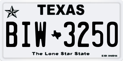 TX license plate BIW3250