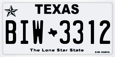 TX license plate BIW3312
