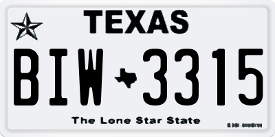 TX license plate BIW3315