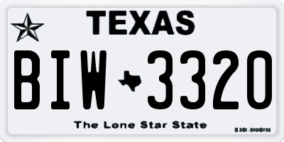 TX license plate BIW3320