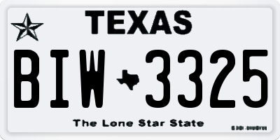 TX license plate BIW3325