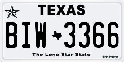 TX license plate BIW3366