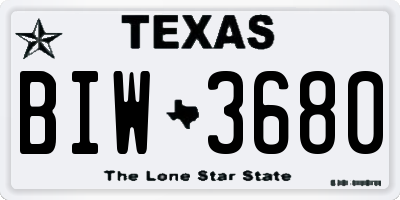 TX license plate BIW3680