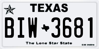 TX license plate BIW3681