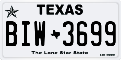 TX license plate BIW3699