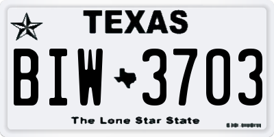 TX license plate BIW3703