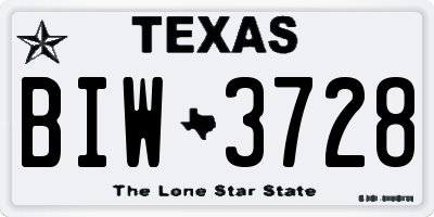 TX license plate BIW3728
