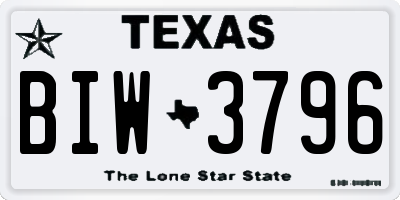 TX license plate BIW3796