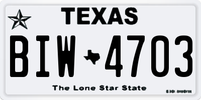 TX license plate BIW4703