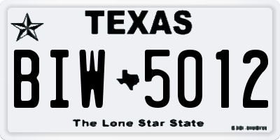 TX license plate BIW5012