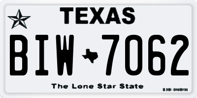 TX license plate BIW7062