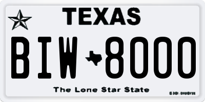 TX license plate BIW8000