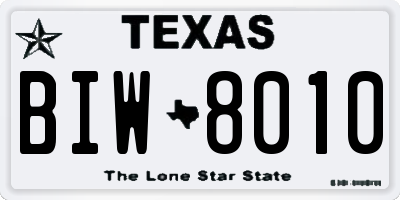 TX license plate BIW8010