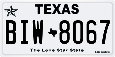 TX license plate BIW8067