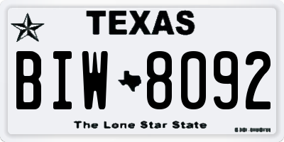 TX license plate BIW8092