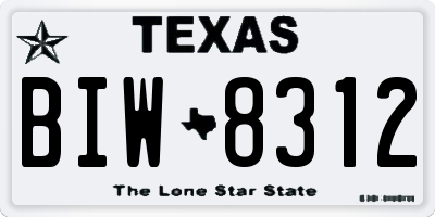 TX license plate BIW8312