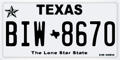 TX license plate BIW8670