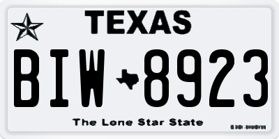 TX license plate BIW8923