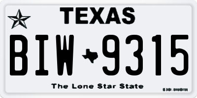 TX license plate BIW9315