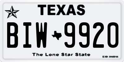 TX license plate BIW9920
