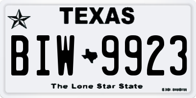 TX license plate BIW9923