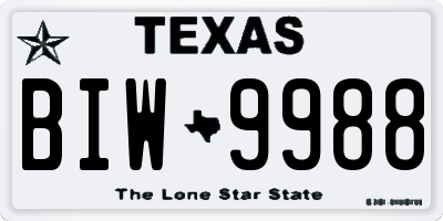TX license plate BIW9988