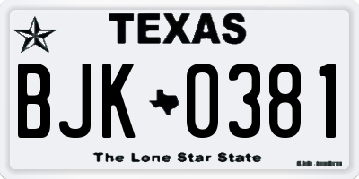 TX license plate BJK0381