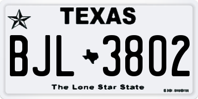 TX license plate BJL3802
