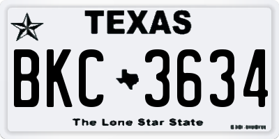 TX license plate BKC3634