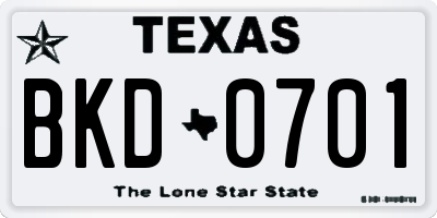 TX license plate BKD0701