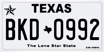 TX license plate BKD0992