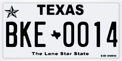 TX license plate BKE0014