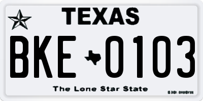 TX license plate BKE0103