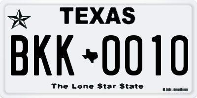 TX license plate BKK0010