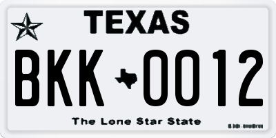 TX license plate BKK0012