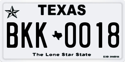 TX license plate BKK0018