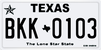 TX license plate BKK0103