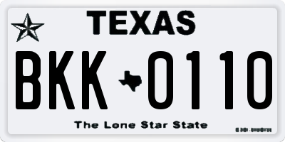 TX license plate BKK0110