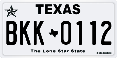 TX license plate BKK0112