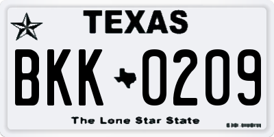 TX license plate BKK0209