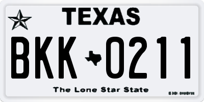 TX license plate BKK0211